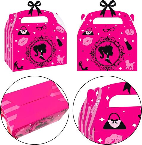 C L cooper life 12pcs Hot Pink Girl Party Treat Boxes Pink Birthday Party Decorations Princess Theme Gift Boxes Pink Girl Party Candy Box for Girls Bachelorette Party Bridal Shower Supplies in Saudi Arabia