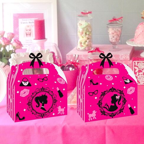C L cooper life 12pcs Hot Pink Girl Party Treat Boxes Pink Birthday Party Decorations Princess Theme Gift Boxes Pink Girl Party Candy Box for Girls Bachelorette Party Bridal Shower Supplies in Saudi Arabia