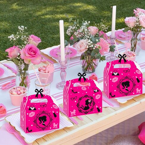C L cooper life 12pcs Hot Pink Girl Party Treat Boxes Pink Birthday Party Decorations Princess Theme Gift Boxes Pink Girl Party Candy Box for Girls Bachelorette Party Bridal Shower Supplies in Saudi Arabia