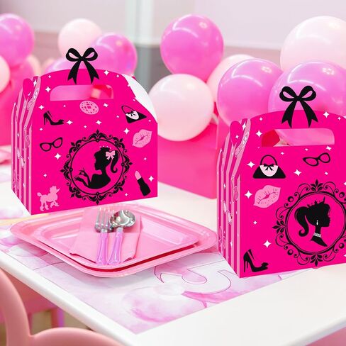 C L cooper life 12pcs Hot Pink Girl Party Treat Boxes Pink Birthday Party Decorations Princess Theme Gift Boxes Pink Girl Party Candy Box for Girls Bachelorette Party Bridal Shower Supplies in Saudi Arabia