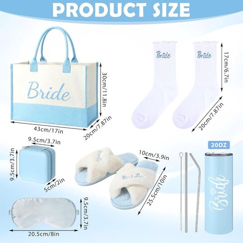 Patelai 7pcs Something Blue Bridal Shower Box Gift Bride to Be Wedding Gift Sets for Women with Bridal Robes Bride Bag Slippers Socks Tumbler Eye Mask Jewelry Box for Bachelorette Wedding in Saudi Arabia