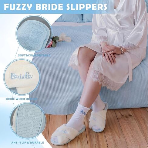 Patelai 7pcs Something Blue Bridal Shower Box Gift Bride to Be Wedding Gift Sets for Women with Bridal Robes Bride Bag Slippers Socks Tumbler Eye Mask Jewelry Box for Bachelorette Wedding in Saudi Arabia