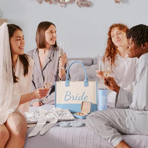 Patelai 7pcs Something Blue Bridal Shower Box Gift Bride to Be Wedding Gift Sets for Women with Bridal Robes Bride Bag Slippers Socks Tumbler Eye Mask Jewelry Box for Bachelorette Wedding in Saudi Arabia
