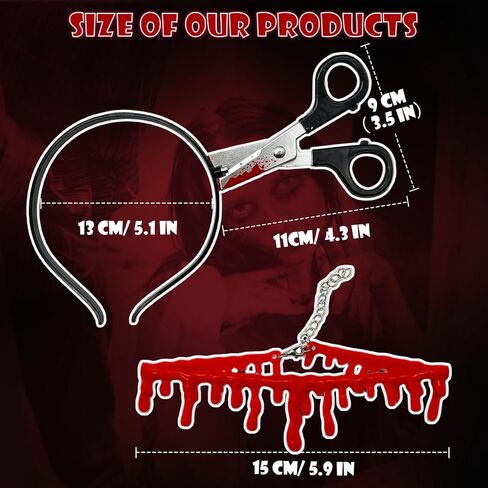 قطعتان من سكين الهالوين المزيف من خلال مجموعة عصابات الرأس، وعصابة رأس مقص وهمية ومجموعة قلادة دم وهمية، زي الحفلات in Kuwait