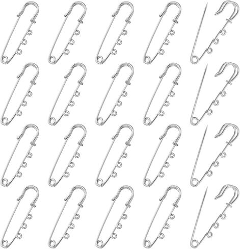 20 Pack Heavy Duty Safety Pins with 3 Loops, Metal Brooch Pin Kilt Pins Fasteners Decorative Loops Clasp Brooches Findings for DIY Crafts Jewelry Making Clothes Blanket Knitted Fabric in Saudi Arabia
