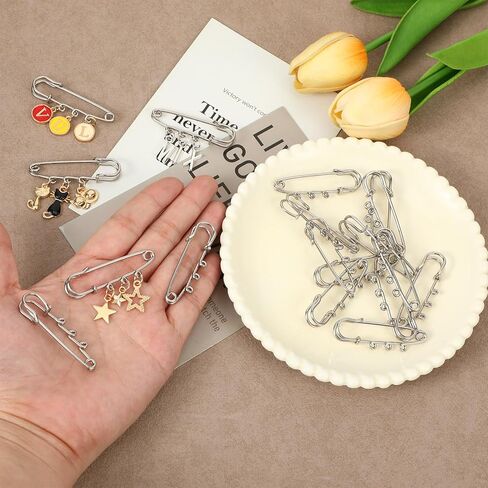 20 Pack Heavy Duty Safety Pins with 3 Loops, Metal Brooch Pin Kilt Pins Fasteners Decorative Loops Clasp Brooches Findings for DIY Crafts Jewelry Making Clothes Blanket Knitted Fabric in Saudi Arabia