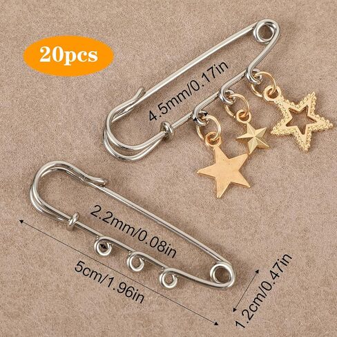 20 Pack Heavy Duty Safety Pins with 3 Loops, Metal Brooch Pin Kilt Pins Fasteners Decorative Loops Clasp Brooches Findings for DIY Crafts Jewelry Making Clothes Blanket Knitted Fabric in Saudi Arabia
