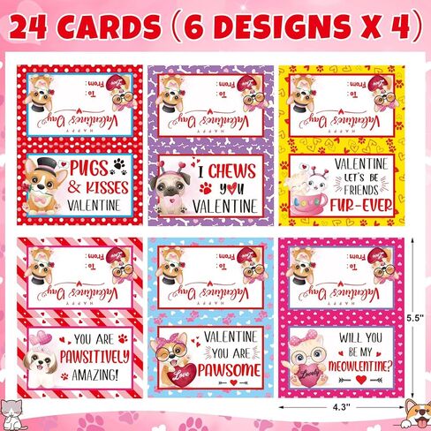 24PCS Valentines Day Cards for Kids School Classroom with Cat & Dog Jigsaw Puzzles Toys Birthday Gifts Party Favors for Toddlers Boys Girls Goodie Bag Stuffers Treat Bulk Valentine Day Exchange Gifts in Saudi Arabia