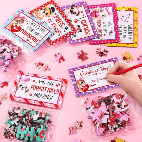 24PCS Valentines Day Cards for Kids School Classroom with Cat & Dog Jigsaw Puzzles Toys Birthday Gifts Party Favors for Toddlers Boys Girls Goodie Bag Stuffers Treat Bulk Valentine Day Exchange Gifts in Saudi Arabia