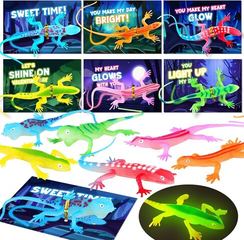 Valentines Day Gifts for Kids - 24 Pack Valentines Day Cards with Glow in The Dark Lizards for Kids Valentine Party Favors, Classroom School Gifts Exchange, Class School Prizes for Toddlers Boys Girls in Saudi Arabia