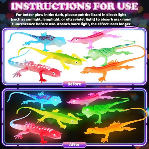 Valentines Day Gifts for Kids - 24 Pack Valentines Day Cards with Glow in The Dark Lizards for Kids Valentine Party Favors, Classroom School Gifts Exchange, Class School Prizes for Toddlers Boys Girls in Saudi Arabia