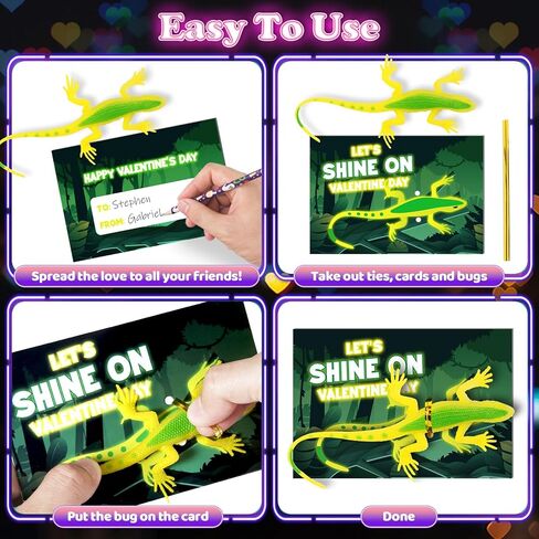 Valentines Day Gifts for Kids - 24 Pack Valentines Day Cards with Glow in The Dark Lizards for Kids Valentine Party Favors, Classroom School Gifts Exchange, Class School Prizes for Toddlers Boys Girls in Saudi Arabia