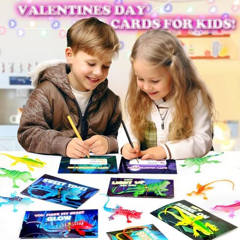 Valentines Day Gifts for Kids - 24 Pack Valentines Day Cards with Glow in The Dark Lizards for Kids Valentine Party Favors, Classroom School Gifts Exchange, Class School Prizes for Toddlers Boys Girls in Saudi Arabia