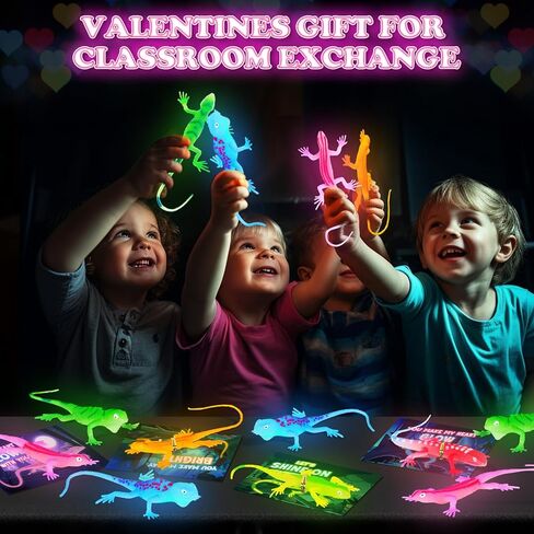 Valentines Day Gifts for Kids - 24 Pack Valentines Day Cards with Glow in The Dark Lizards for Kids Valentine Party Favors, Classroom School Gifts Exchange, Class School Prizes for Toddlers Boys Girls in Saudi Arabia