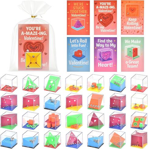 28 Pack Valentines Day Gifts for Kids Classroom - Mini 3D Maze Puzzle Cubes with Cards & Gift Bags, Non Candy School Exchange Party Favors, Brain Teaser Fidget Sensory Toys for Boys Girls Ages 3-12 in Saudi Arabia