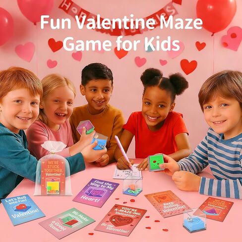 28 Pack Valentines Day Gifts for Kids Classroom - Mini 3D Maze Puzzle Cubes with Cards & Gift Bags, Non Candy School Exchange Party Favors, Brain Teaser Fidget Sensory Toys for Boys Girls Ages 3-12 in Saudi Arabia