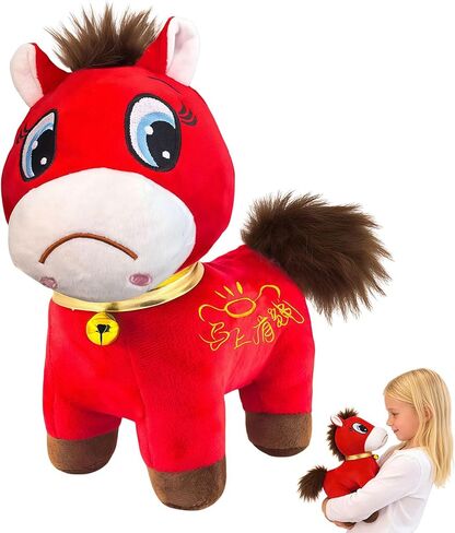 Crying Horse Stuffed Animal, Year of The Horse 2026 Chinese New Year Decorations, Red Zodiac Horse Toys Lunar New Year Decorations, 7.87in Smiling Horse, New Years 2026 Gifts Blessing Souvenir Mascot in Saudi Arabia