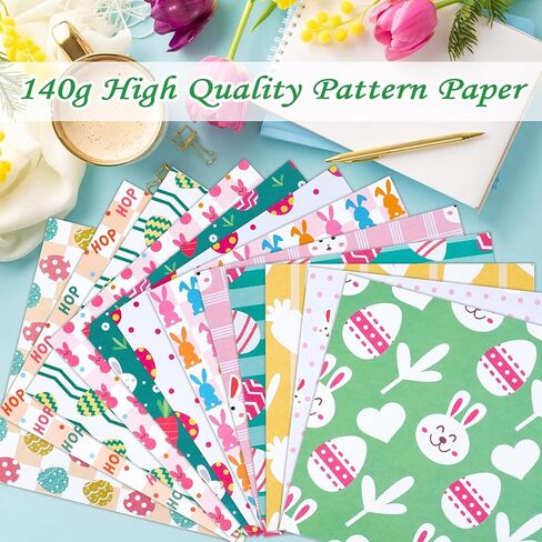 Konsait 24 Sheet Easter Pattern Paper Single Sided 6x6 Scrapbook Paper Bunny Rabbit Egg Hop patterned cardstock Easter Supplies for Diy Making Greeting Cards and Decorating Photo Albums in Saudi Arabia