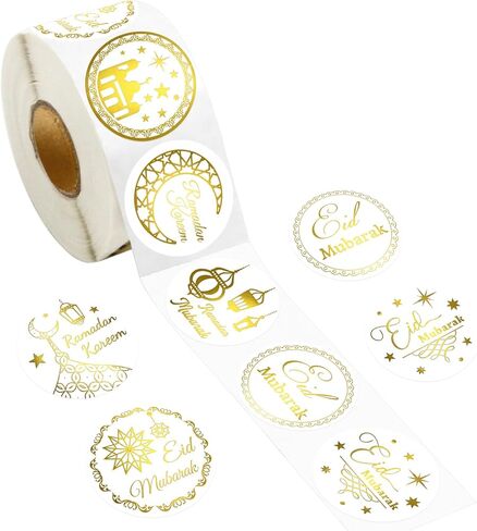 Fancy Land 500PCS Gold Foil Eid Stickers Ramadan Kareem Eid Stickers Al-fitr Perforated Roll Gift Tag Kids in Saudi Arabia