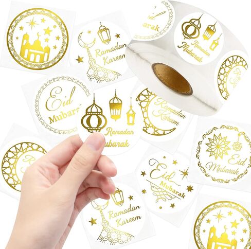 Fancy Land 500PCS Gold Foil Eid Stickers Ramadan Kareem Eid Stickers Al-fitr Perforated Roll Gift Tag Kids in Saudi Arabia