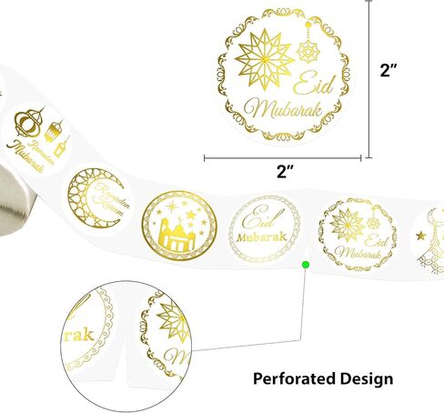 Fancy Land 500PCS Gold Foil Eid Stickers Ramadan Kareem Eid Stickers Al-fitr Perforated Roll Gift Tag Kids in Saudi Arabia