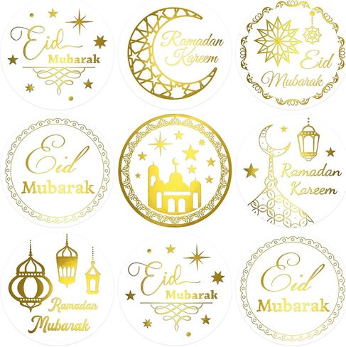 Fancy Land 500PCS Gold Foil Eid Stickers Ramadan Kareem Eid Stickers Al-fitr Perforated Roll Gift Tag Kids in Saudi Arabia