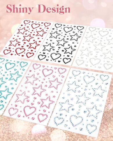 EORTA 6 Sheets Glitter Rhinestone Stickers, Self-Adhesive Star Heart Pentagrams Crystal Gem Sticker, Artificial Diamond Gem, Bling Charm for Face Eye Makeup Scrapbook Carnival, DIY Gift Decoration in Saudi Arabia