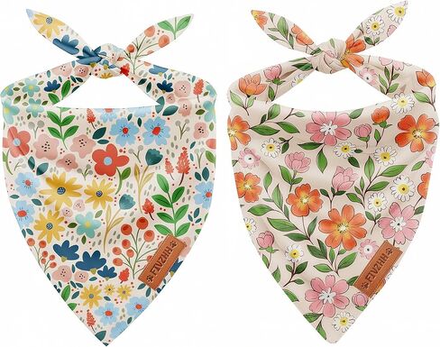 2PCS Fall Floral Dog Bandanas Reversible Cute Flower Triangle Bibs Scarf for Small Medium Girl and Boy Dogs (Flower, Large) in Saudi Arabia