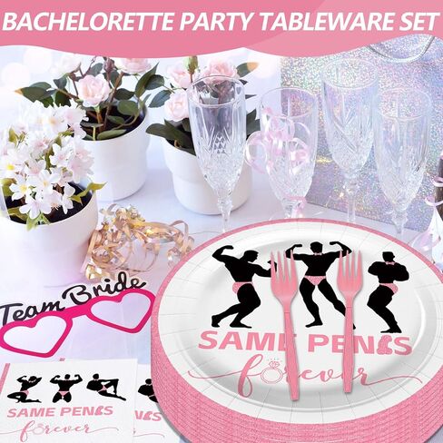 100 Pcs Bachelorette Tableware Party Supplies Set, Serves 25 – Disposable Pink Paper Plates, Napkins, and Forks for Bridal Shower, Hen Party, Engagement, Girls Night, Valentine’s Day Decorations in Saudi Arabia