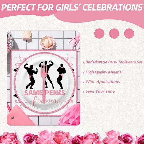 100 Pcs Bachelorette Tableware Party Supplies Set, Serves 25 – Disposable Pink Paper Plates, Napkins, and Forks for Bridal Shower, Hen Party, Engagement, Girls Night, Valentine’s Day Decorations in Saudi Arabia
