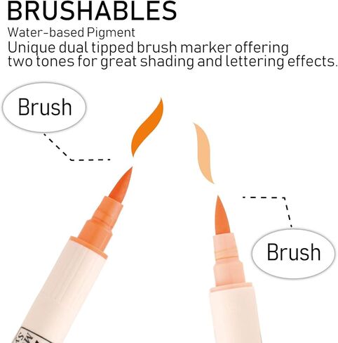 Kuretake Zig BRUSHABLES 6 VIVID Colors set, TWO-TONED pen, Twin brush tips, Waterproof when dry, No mess, Photo-Safe, Acid Free, Lightfast, Odourless, Xylene Freeing, Archival Quality, Made in Japan in Saudi Arabia