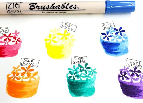 Kuretake Zig BRUSHABLES 6 VIVID Colors set, TWO-TONED pen, Twin brush tips, Waterproof when dry, No mess, Photo-Safe, Acid Free, Lightfast, Odourless, Xylene Freeing, Archival Quality, Made in Japan in Saudi Arabia