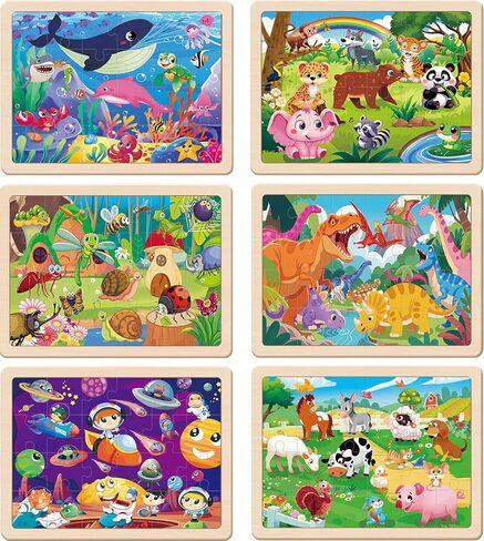 الألغاز الخشبية للأطفال الذين تتراوح أعمارهم بين 4-6، 6 حزم 24 جهاز كمبيوتر شخصى الخشب الديناصورات الحيوانات بانوراما الألغاز للأطفال الصغار الذين تتراوح أعمارهم بين 3-5، ما قبل المدرسة التعليمية الألغاز اللعب الهدايا للبنين والبنات in Kuwait