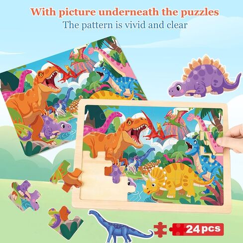 الألغاز الخشبية للأطفال الذين تتراوح أعمارهم بين 4-6، 6 حزم 24 جهاز كمبيوتر شخصى الخشب الديناصورات الحيوانات بانوراما الألغاز للأطفال الصغار الذين تتراوح أعمارهم بين 3-5، ما قبل المدرسة التعليمية الألغاز اللعب الهدايا للبنين والبنات in Kuwait