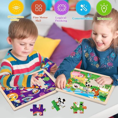 الألغاز الخشبية للأطفال الذين تتراوح أعمارهم بين 4-6، 6 حزم 24 جهاز كمبيوتر شخصى الخشب الديناصورات الحيوانات بانوراما الألغاز للأطفال الصغار الذين تتراوح أعمارهم بين 3-5، ما قبل المدرسة التعليمية الألغاز اللعب الهدايا للبنين والبنات in Kuwait