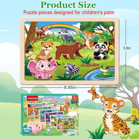الألغاز الخشبية للأطفال الذين تتراوح أعمارهم بين 4-6، 6 حزم 24 جهاز كمبيوتر شخصى الخشب الديناصورات الحيوانات بانوراما الألغاز للأطفال الصغار الذين تتراوح أعمارهم بين 3-5، ما قبل المدرسة التعليمية الألغاز اللعب الهدايا للبنين والبنات in Kuwait