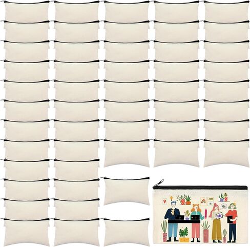 50pcs Blank DIY Craft Canvas Pencil Case Makeup Pouch Canvas Pouch Multi-Purpose Travel Toiletry Zipper Bag Bulk Cosmetic Bags for Makeup Toiletry Stationary Storage in Saudi Arabia