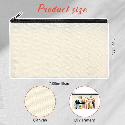 50pcs Blank DIY Craft Canvas Pencil Case Makeup Pouch Canvas Pouch Multi-Purpose Travel Toiletry Zipper Bag Bulk Cosmetic Bags for Makeup Toiletry Stationary Storage in Saudi Arabia