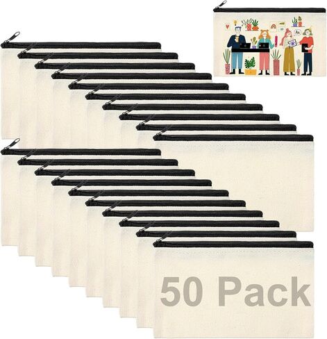 50pcs Blank DIY Craft Canvas Pencil Case Makeup Pouch Canvas Pouch Multi-Purpose Travel Toiletry Zipper Bag Bulk Cosmetic Bags for Makeup Toiletry Stationary Storage in Saudi Arabia