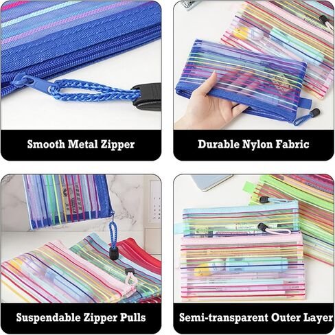 120 Pcs 10 Colors Zipper Mesh Pouch, 8.9 x 4.7 Inch Zipper Nylon Mesh Pouch, Mesh Pencil Pouch Mesh Zipper Pouch for Office Supplies Cosmetics Travel Accessories, Cosmetic School in Saudi Arabia