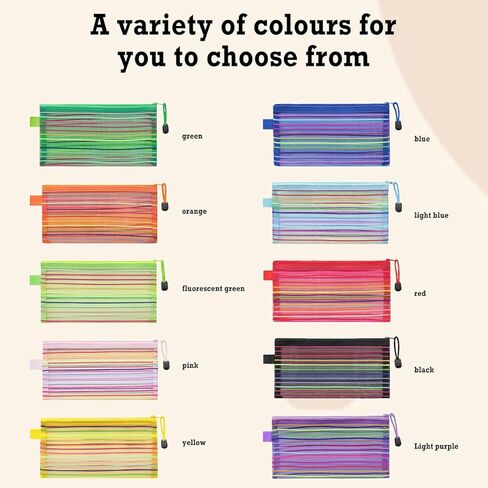 120 Pcs 10 Colors Zipper Mesh Pouch, 8.9 x 4.7 Inch Zipper Nylon Mesh Pouch, Mesh Pencil Pouch Mesh Zipper Pouch for Office Supplies Cosmetics Travel Accessories, Cosmetic School in Saudi Arabia
