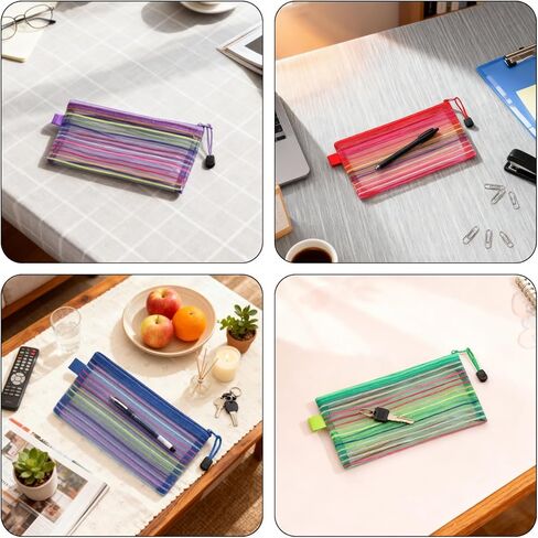 120 Pcs 10 Colors Zipper Mesh Pouch, 8.9 x 4.7 Inch Zipper Nylon Mesh Pouch, Mesh Pencil Pouch Mesh Zipper Pouch for Office Supplies Cosmetics Travel Accessories, Cosmetic School in Saudi Arabia