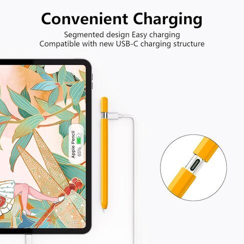 Ultra Thin Silicone Pencil Case for Apple Pencil (USB-C) 2023, Accessories for Apple Pencil, Double Tap, Silicone Pencil Sleeve (Yellow, 1 Pack) in Saudi Arabia