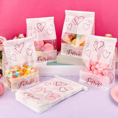 Hooqict 28Pcs Valentines Day Gift Bags with Tin Tie Lock for Kids School Classroom Gift Exchange Galentines Day Bags for Valentines Goodie Candy Treat Party Favors in Saudi Arabia