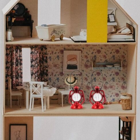Garneck 6pcs Mini Dollhouse Lanterns: Red Tiny Kerosene Lamp Ornaments for DIY Fairy Garden Micro Landscape Dollhouse Lighting Prop for Halloween Party Decor in Saudi Arabia