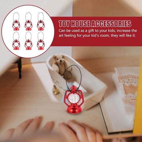 Garneck 6pcs Mini Dollhouse Lanterns: Red Tiny Kerosene Lamp Ornaments for DIY Fairy Garden Micro Landscape Dollhouse Lighting Prop for Halloween Party Decor in Saudi Arabia
