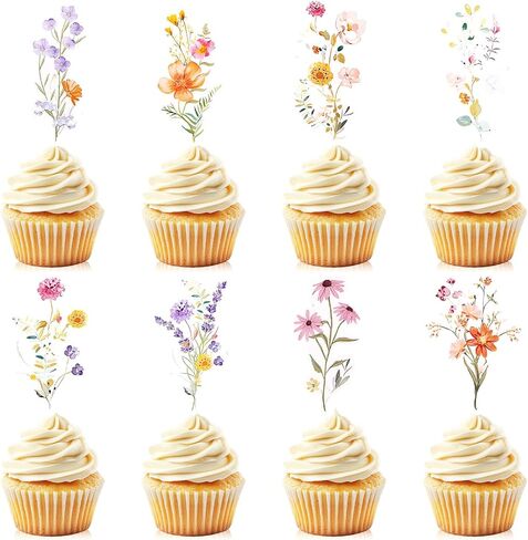 80 قطعة من زخارف حفلات أعياد الميلاد على شكل زهرة برية، زينة على شكل زهرة الزهور لتزيين كب كيك لحفلات استقبال المولود الجديد وحفلات الزفاف وحفلات الزفاف وديكور كعكة الزهور in Kuwait