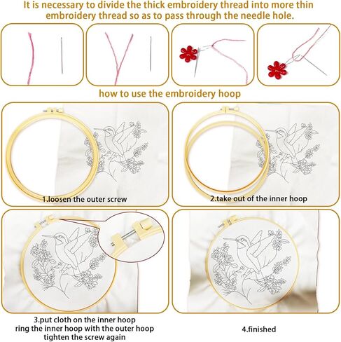 BEUNITONE Hummingbird Embroidery Kit for Adults, 6PC Floral Bird Cross Stitch Set with Colorful Threads, Nature Inspired DIY Artwork, Home Decor Gift for Her in Saudi Arabia