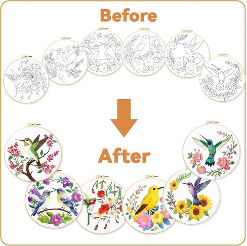 BEUNITONE Hummingbird Embroidery Kit for Adults, 6PC Floral Bird Cross Stitch Set with Colorful Threads, Nature Inspired DIY Artwork, Home Decor Gift for Her in Saudi Arabia