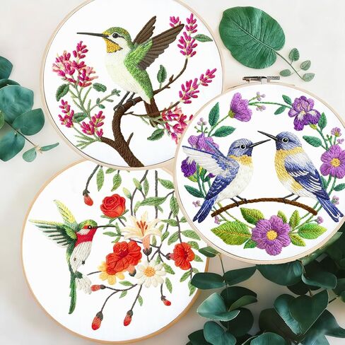 BEUNITONE Hummingbird Embroidery Kit for Adults, 6PC Floral Bird Cross Stitch Set with Colorful Threads, Nature Inspired DIY Artwork, Home Decor Gift for Her in Saudi Arabia